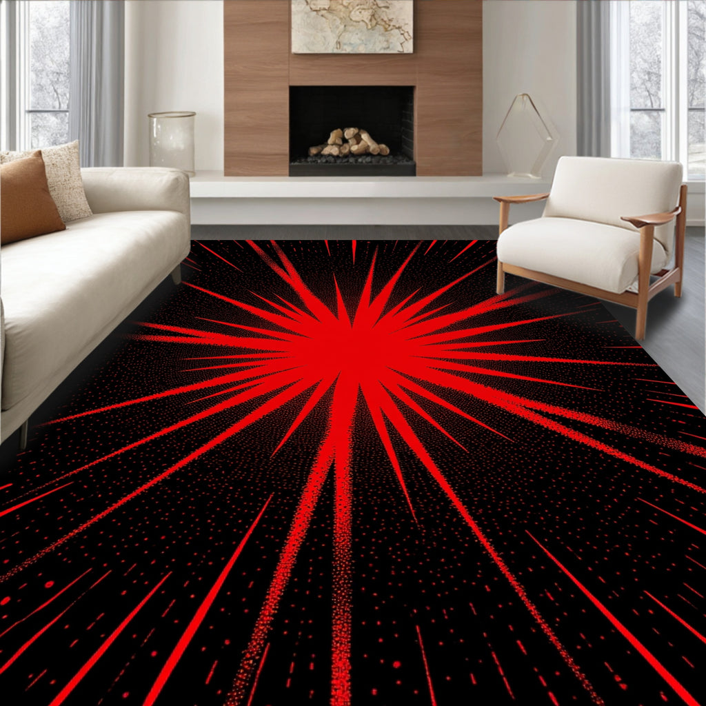 Vibrant Red Burst Abstract Rug