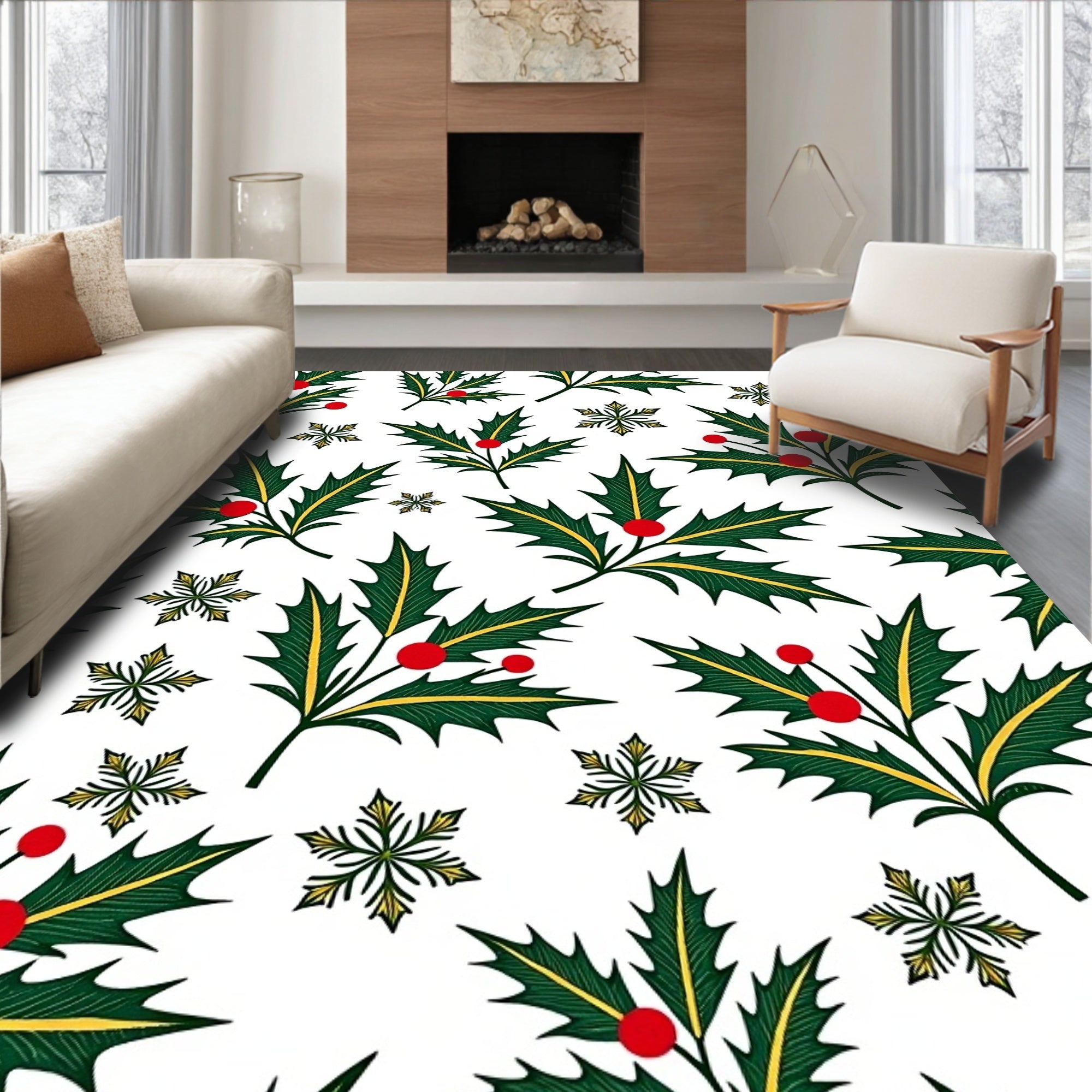Festive Holly Berry Snowflake Collage Rug