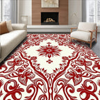 Crimson Floral Scrollwork Ornament Rug