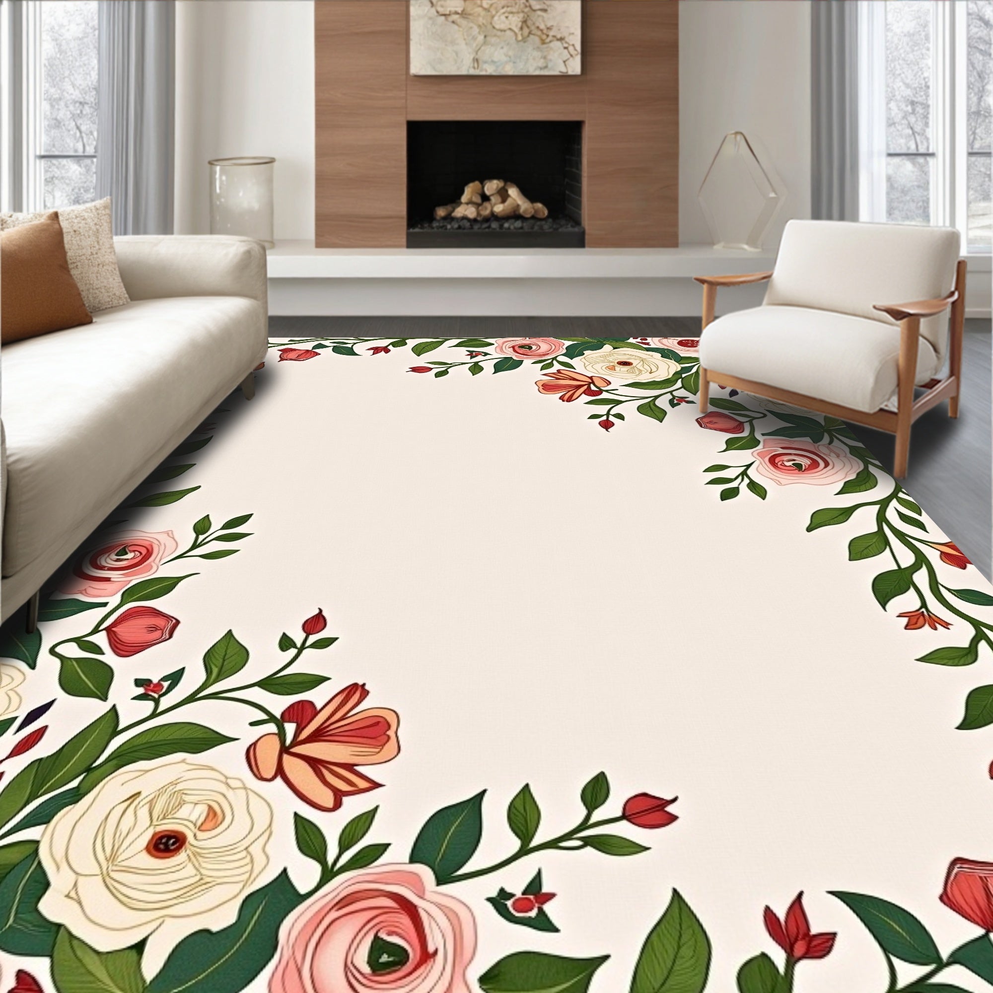 Vintage Pink Cream Floral Vine Rug