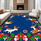 Red Floral Reindeer Snowflakes Border Rug