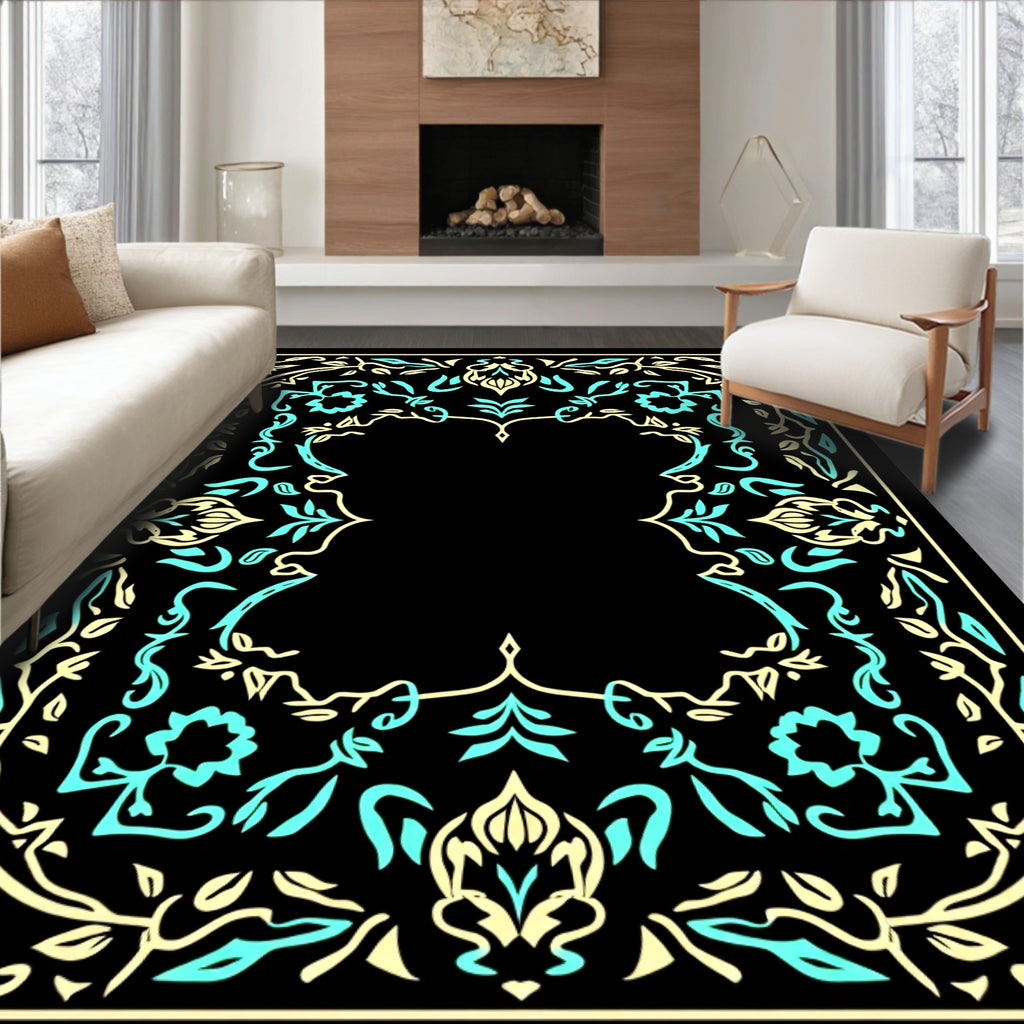 Abstract Mint Cream Floral Border Rug