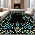 Abstract Mint Cream Floral Border Rug