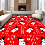 Red Snowman Winter Landscape Rug