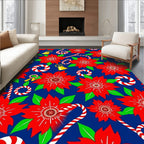 Red Poinsettia Candy Cane Bell Collage Rug