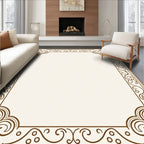 Brown Ornate Swirl Scroll Border Rug