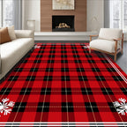 Classic Red Black Plaid Snowflake Rug