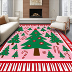 Pink Christmas Trees Candy Canes Border Rug