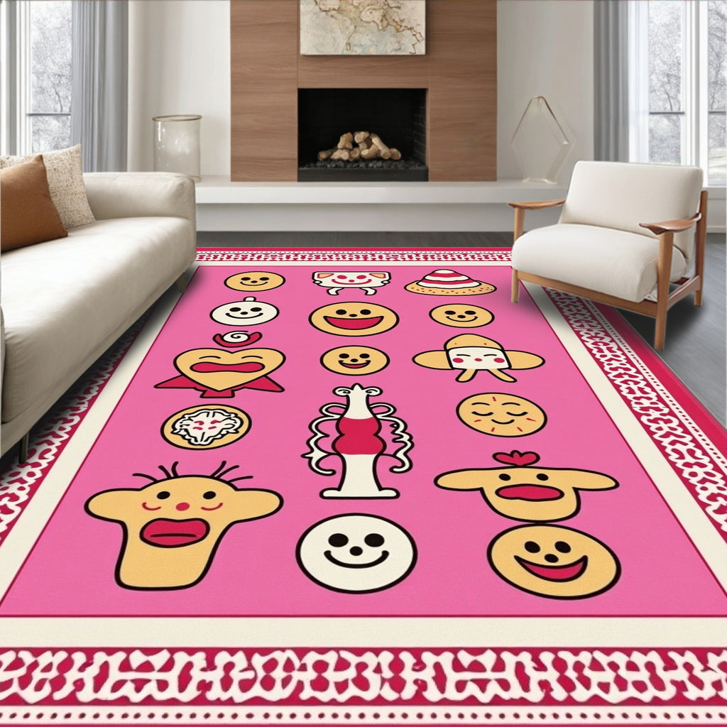 Pink Kawaii Character Collage Rug