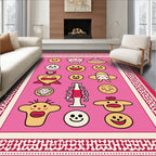 Pink Kawaii Character Collage Rug