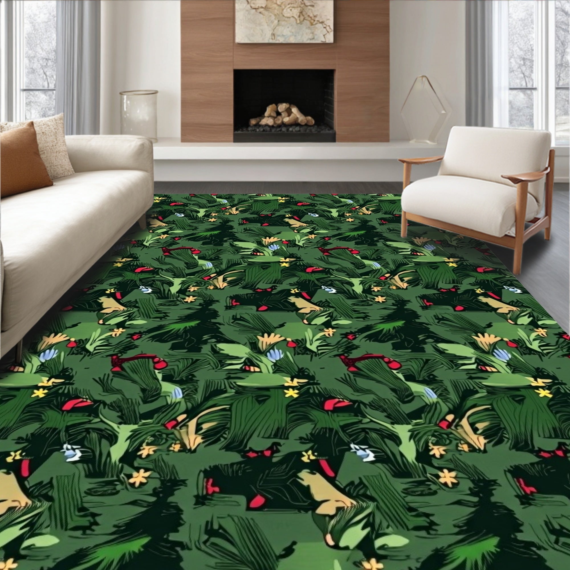 Green Lush Tropical Foliage Rug
