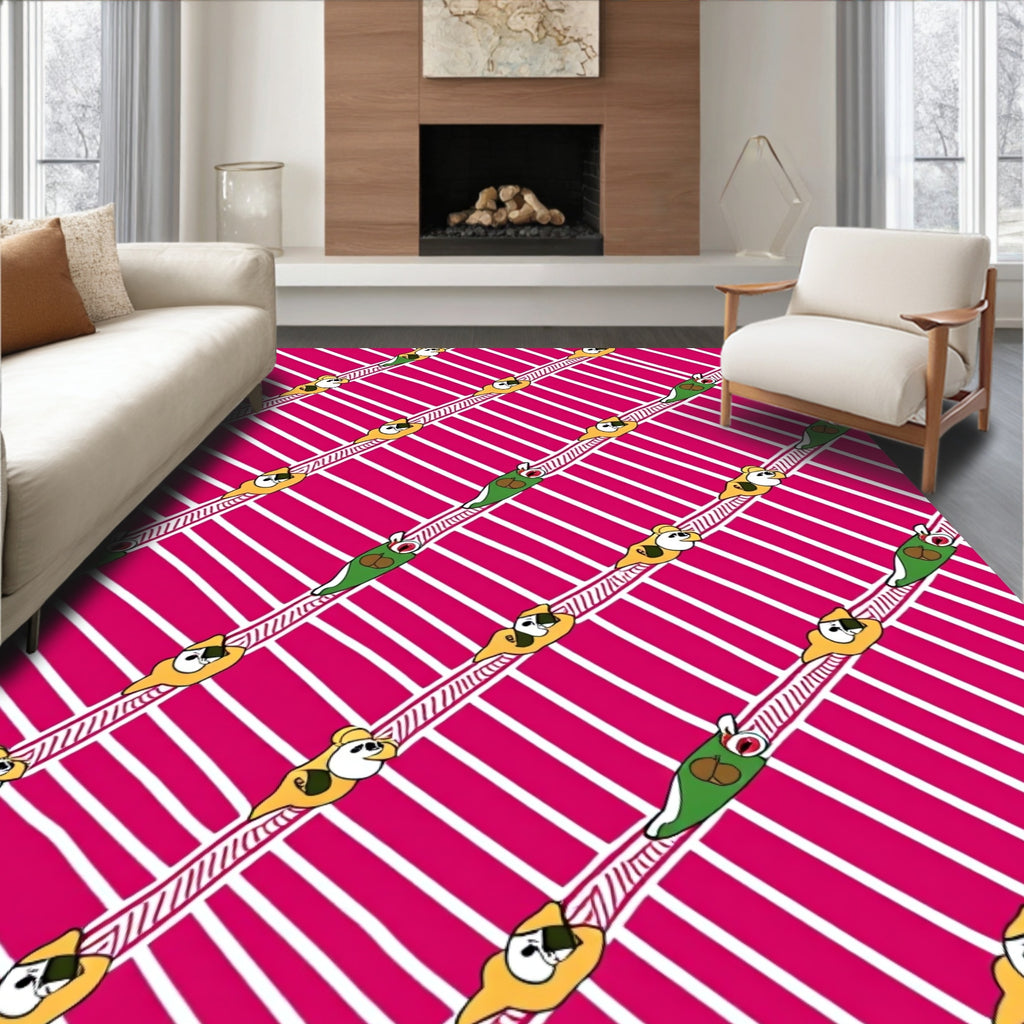 Playful Pink Striped Characters Rug