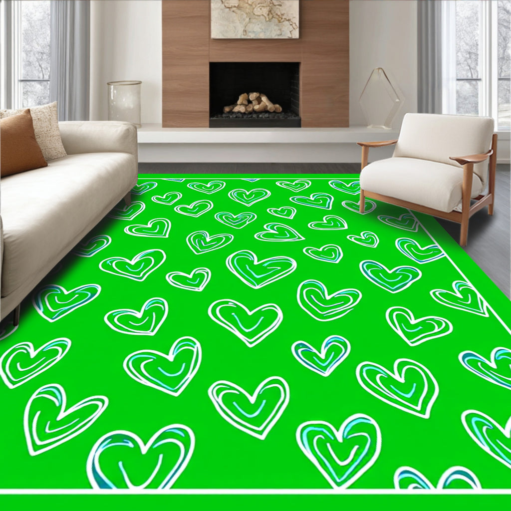 Emerald Green Heart Outline Collage Rug