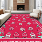 Red Gingerbread Houses Holly Rug