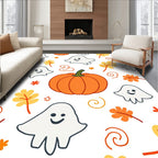 Whimsical Ghost Pumpkin Autumn Leaves Rug