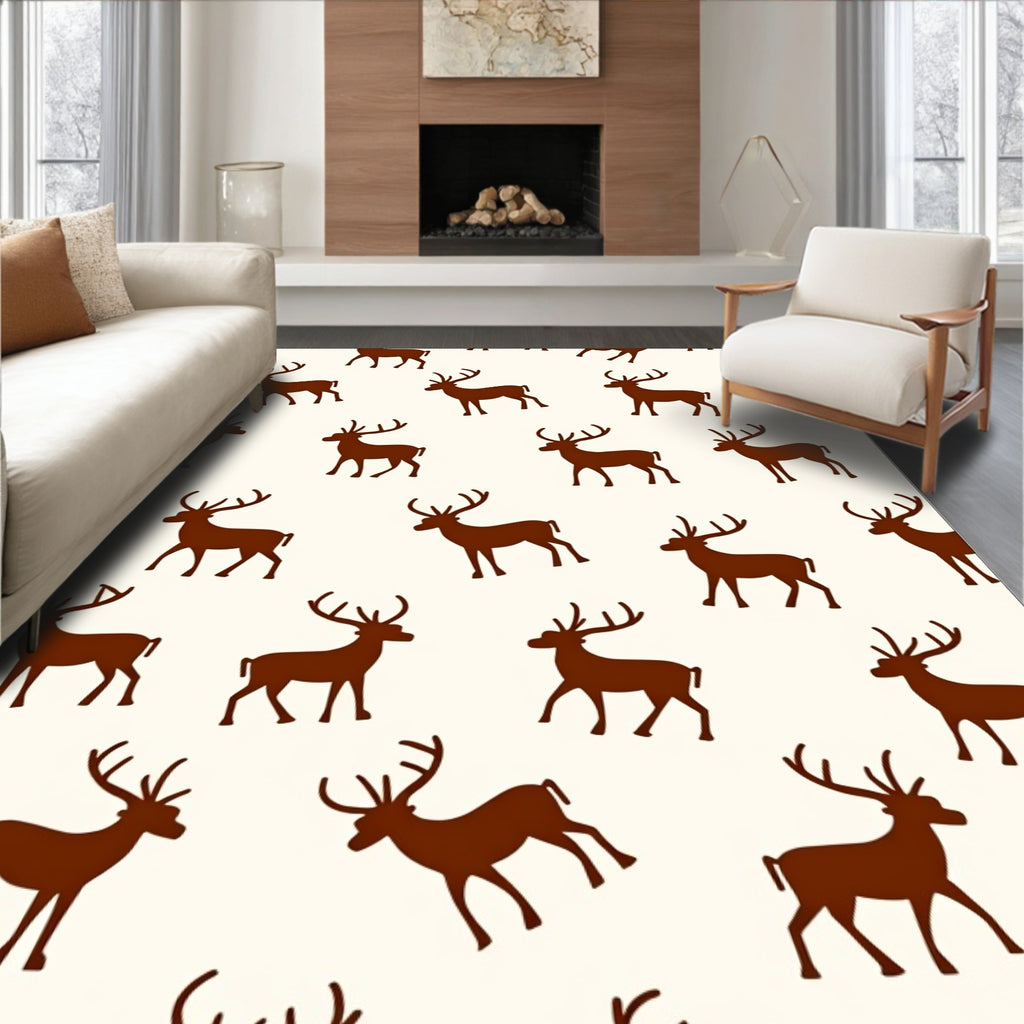 Brown Deer Silhouette Cream Background Rug