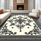 Ornate Black Classic Floral Medallion Cream Rug