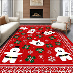 Cheery Snowman Gingerbread Holiday Red Rug