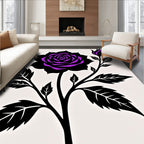 Vibrant Black Purple Rose Branch Rug