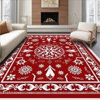 Crimson white floral centerpiece and border Rug