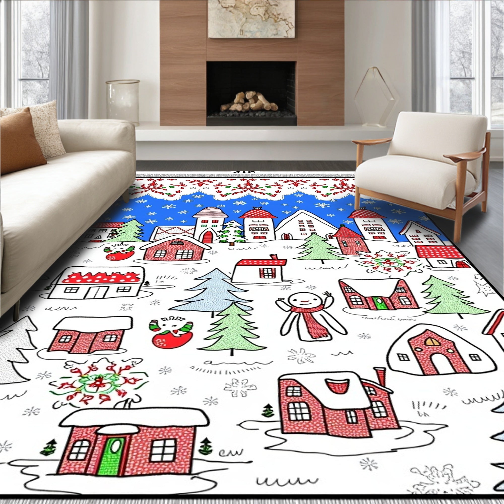 Whimsical Winter Village Snowfolk Rug