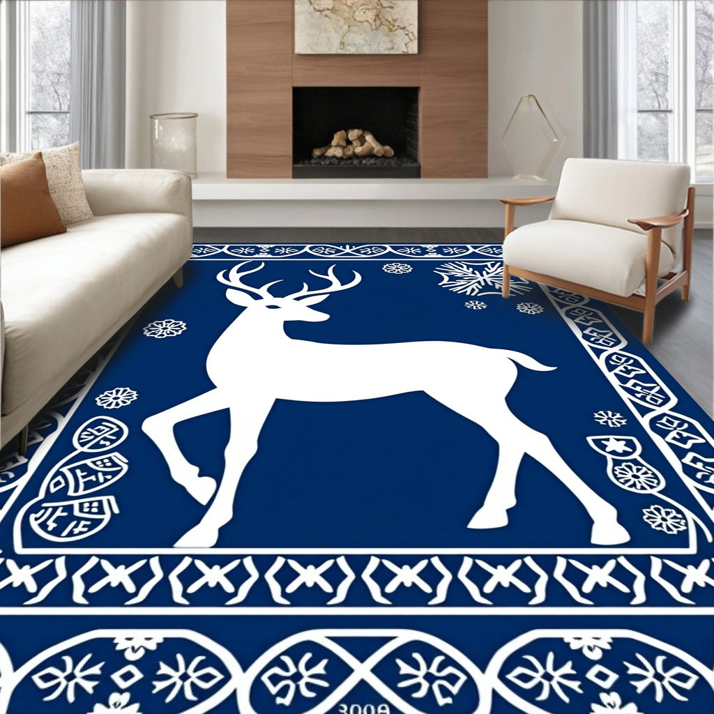 White Stag Winter Snowflake Border Rug