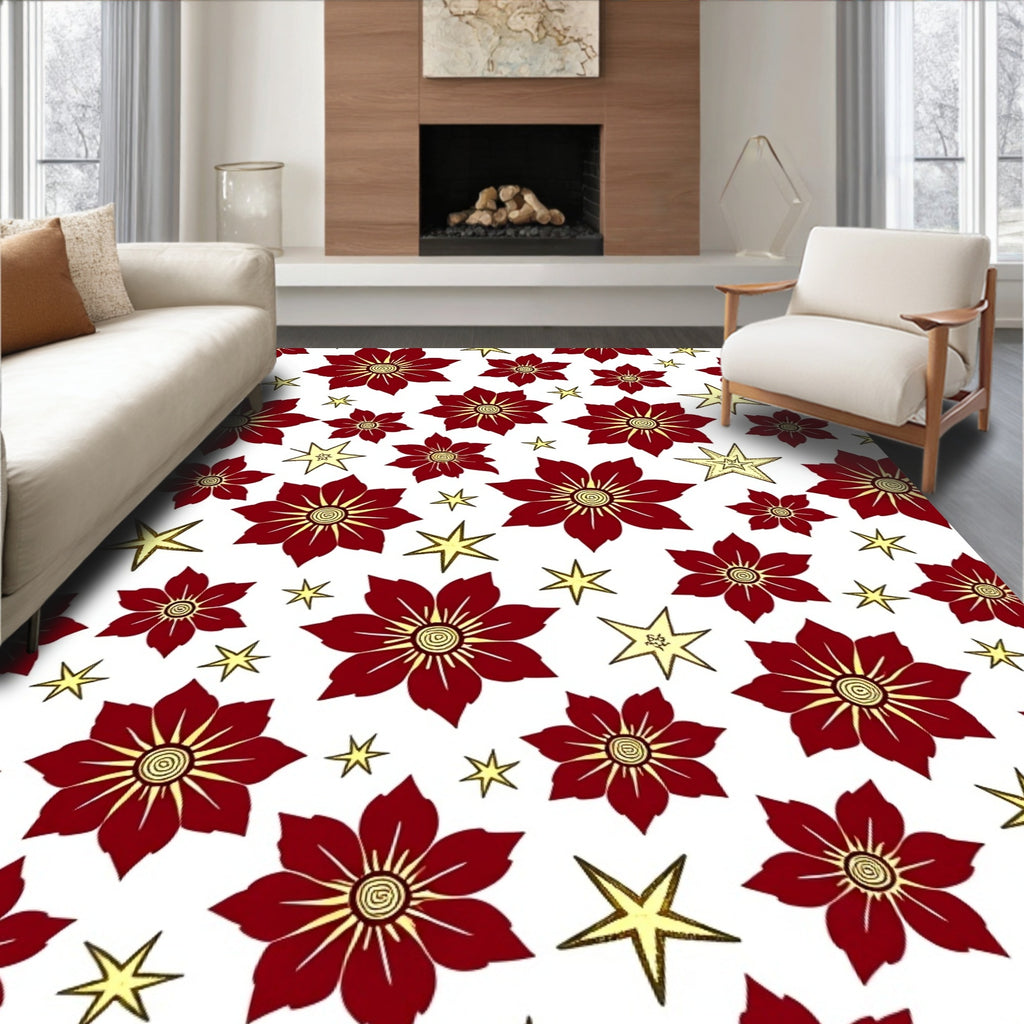Crimson Flower Starry Medallion Rug