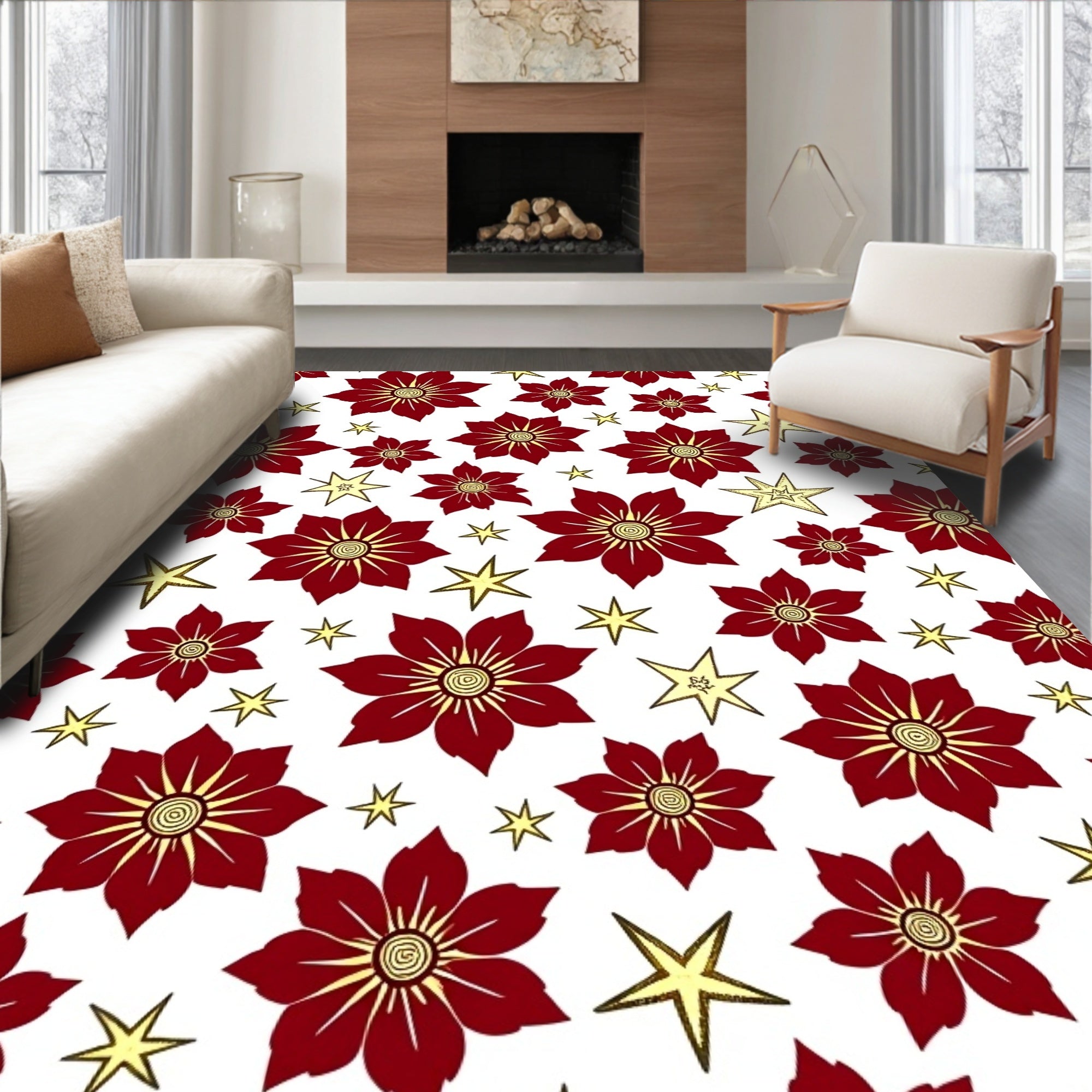 Crimson Flower Starry Medallion Rug