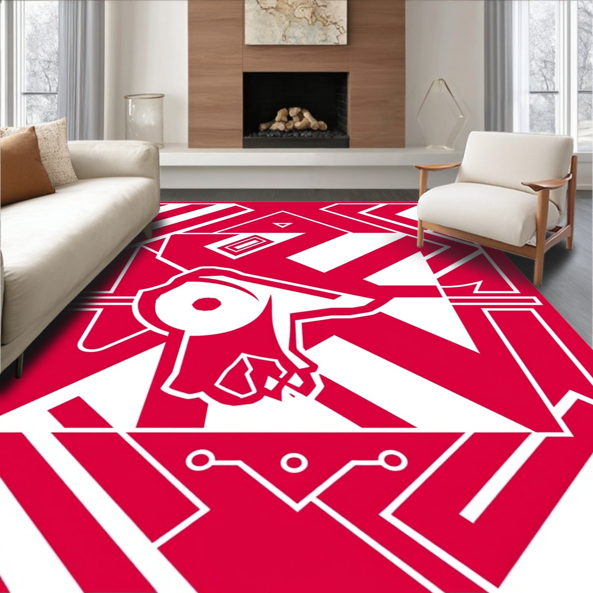 Bold Red Geometric Abstract Rug
