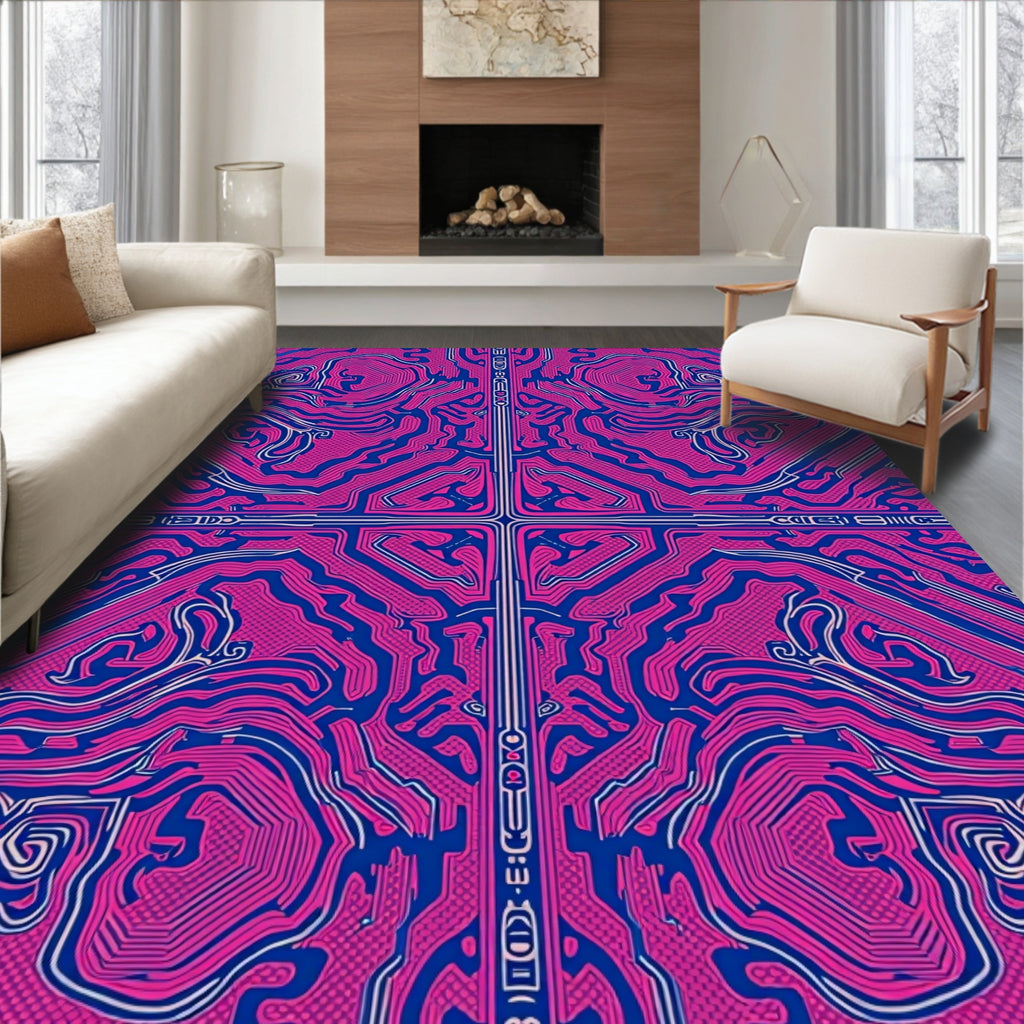 Vibrant Pink Circuit Board Symmetry Rug