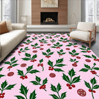 Festive Green Holly Berry Circles Rug