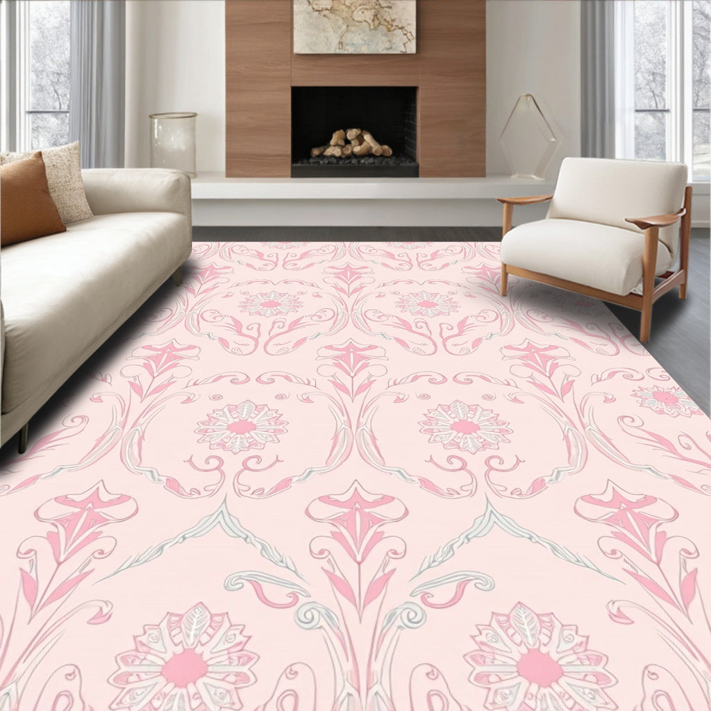 Pale Pink Floral Scroll Wallpaper Rug