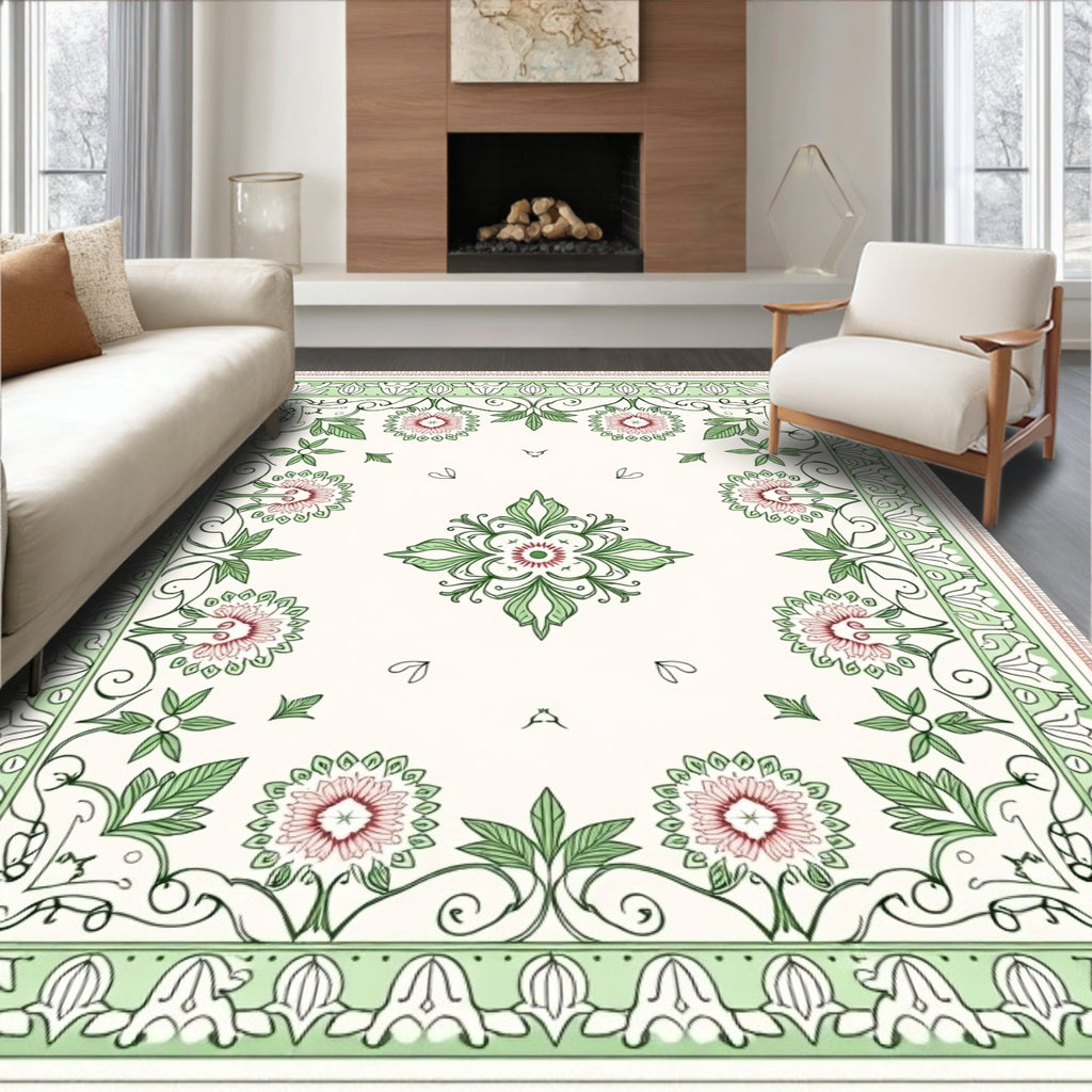 Pale Cream Floral Garden Square Rug