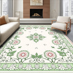 Pale Cream Floral Garden Square Rug