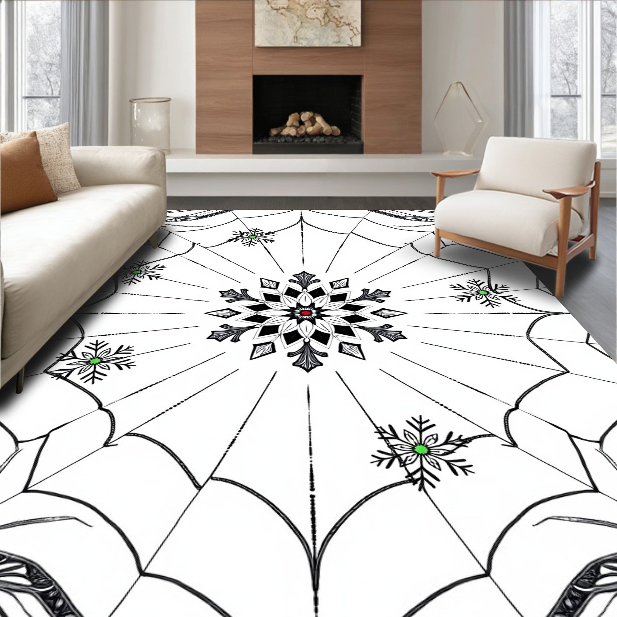 Monochromatic Spiderweb Snowflake Orb Rug