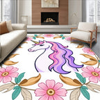 Whimsical Unicorn Floral Wreath Rug