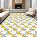 Golden Blue Interlocking Shapes Rug