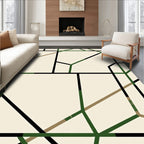 Modern Black Green Geometric Grid Rug