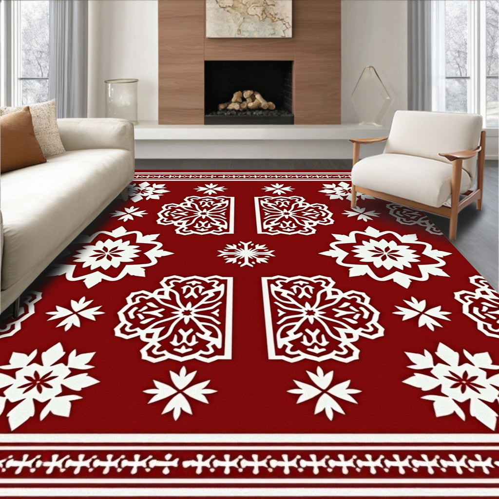 White Starburst Arabesque Crimson Rug