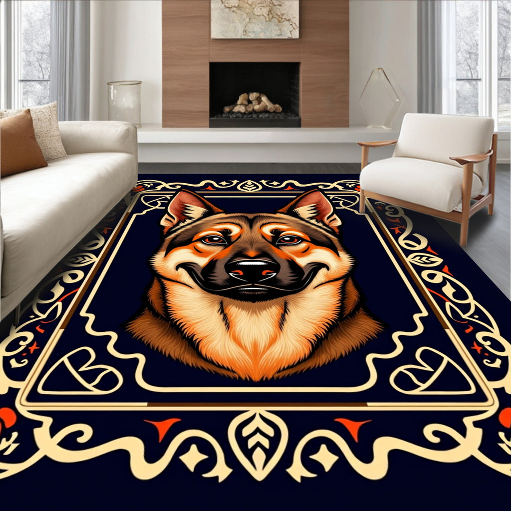 German Shepherd Portrait Ornate Frame Rug