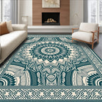 Deep Teal Intricate Mandala Border Rug