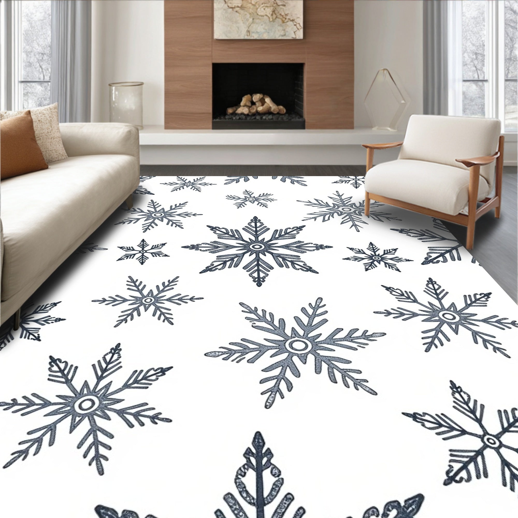 Whimsical Blue Snowflake Collage Rug