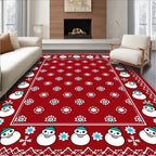 Festive Red Snowman Snowflake Border Rug