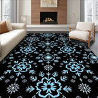 Winter Snowflake Blue Black Repeating Rug