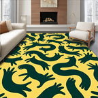 Dark Green Whimsical Animals Yellow Background Rug