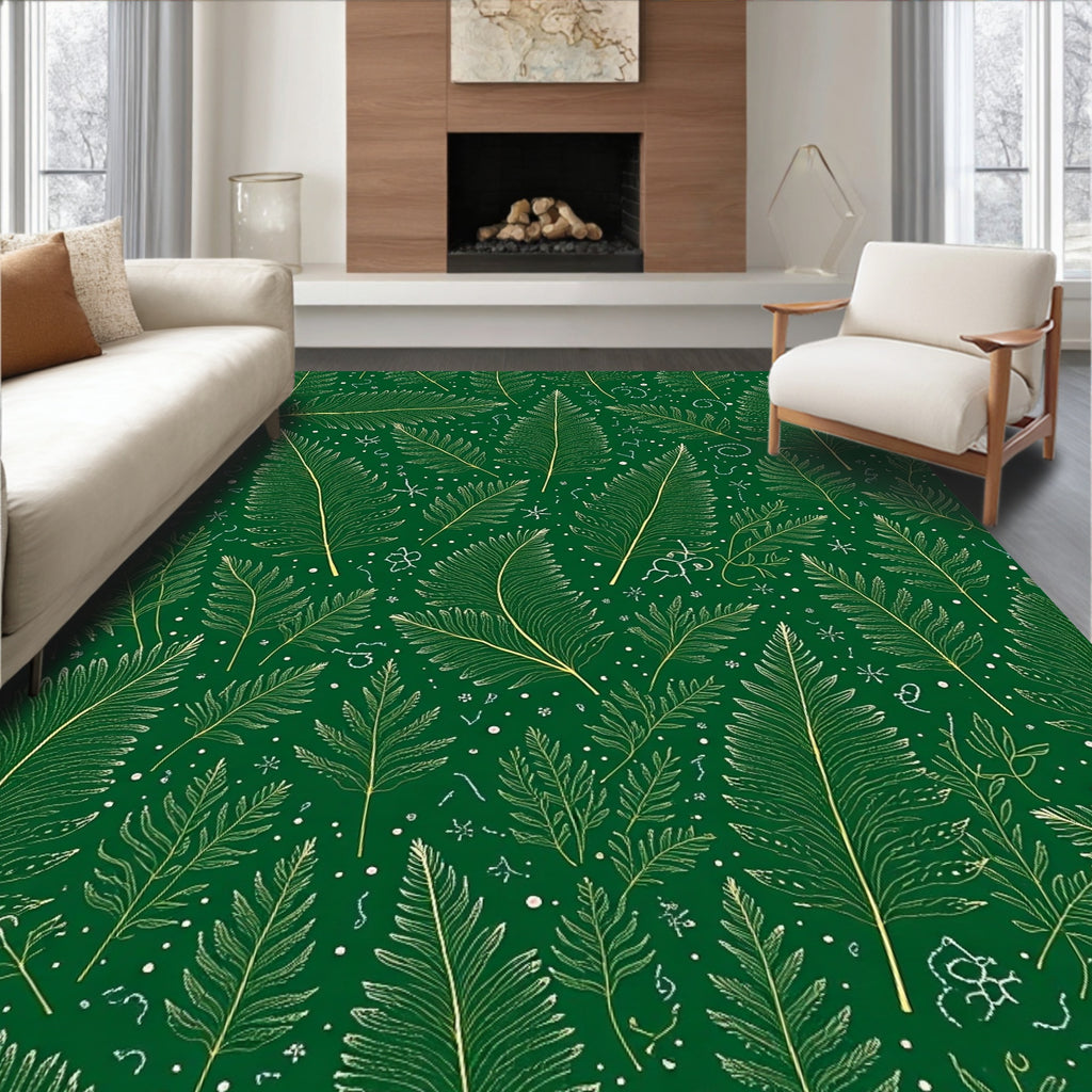 Emerald Green Golden Feather Scatter Rug