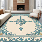 Elegant Teal Floral Medallion Border Rug