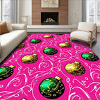 Vivid Pink Emerald Gold Ornament Swirls Rug