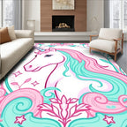 Pastel Pink Unicorn Floral Frame Rug