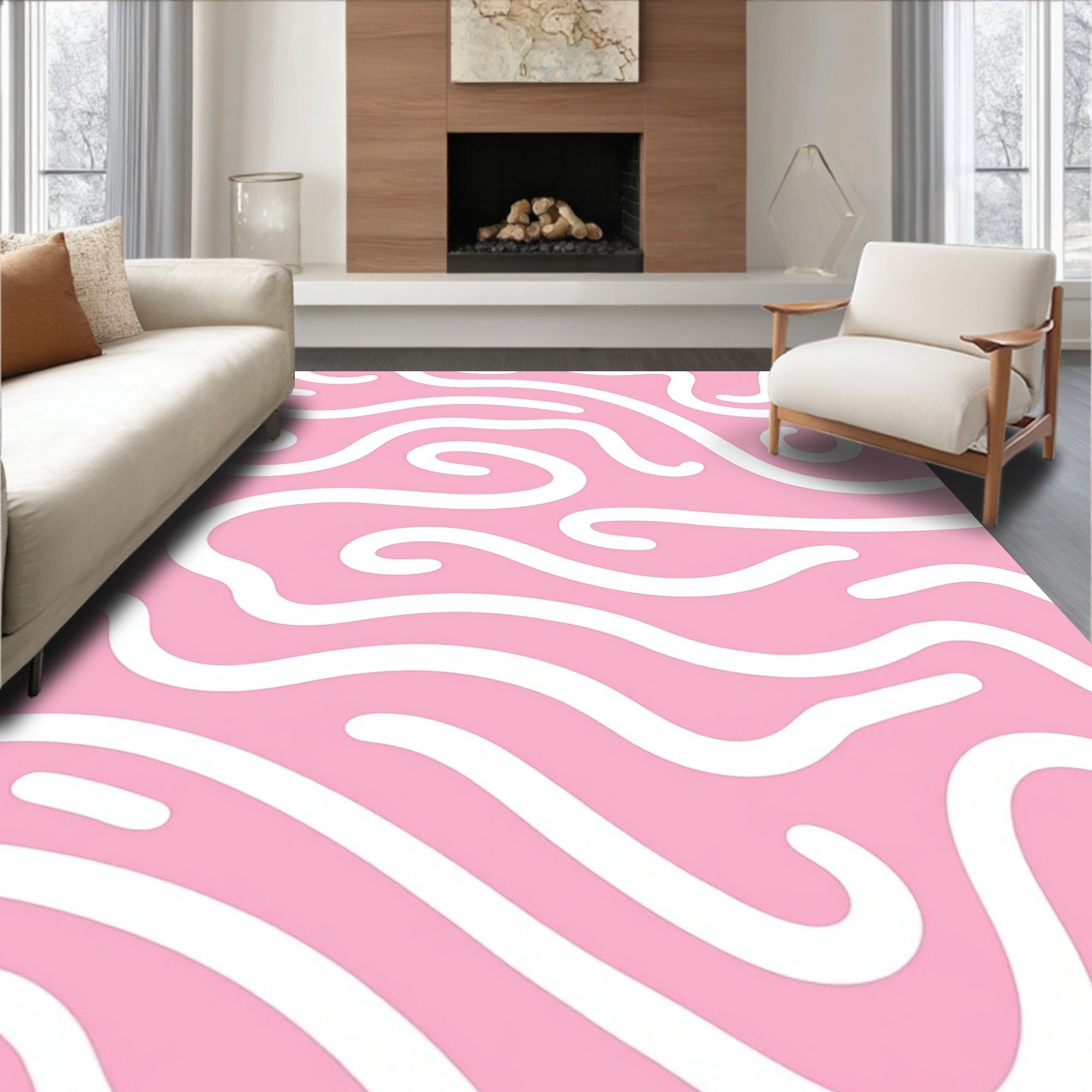 Blush Pink Swirling Line Rug